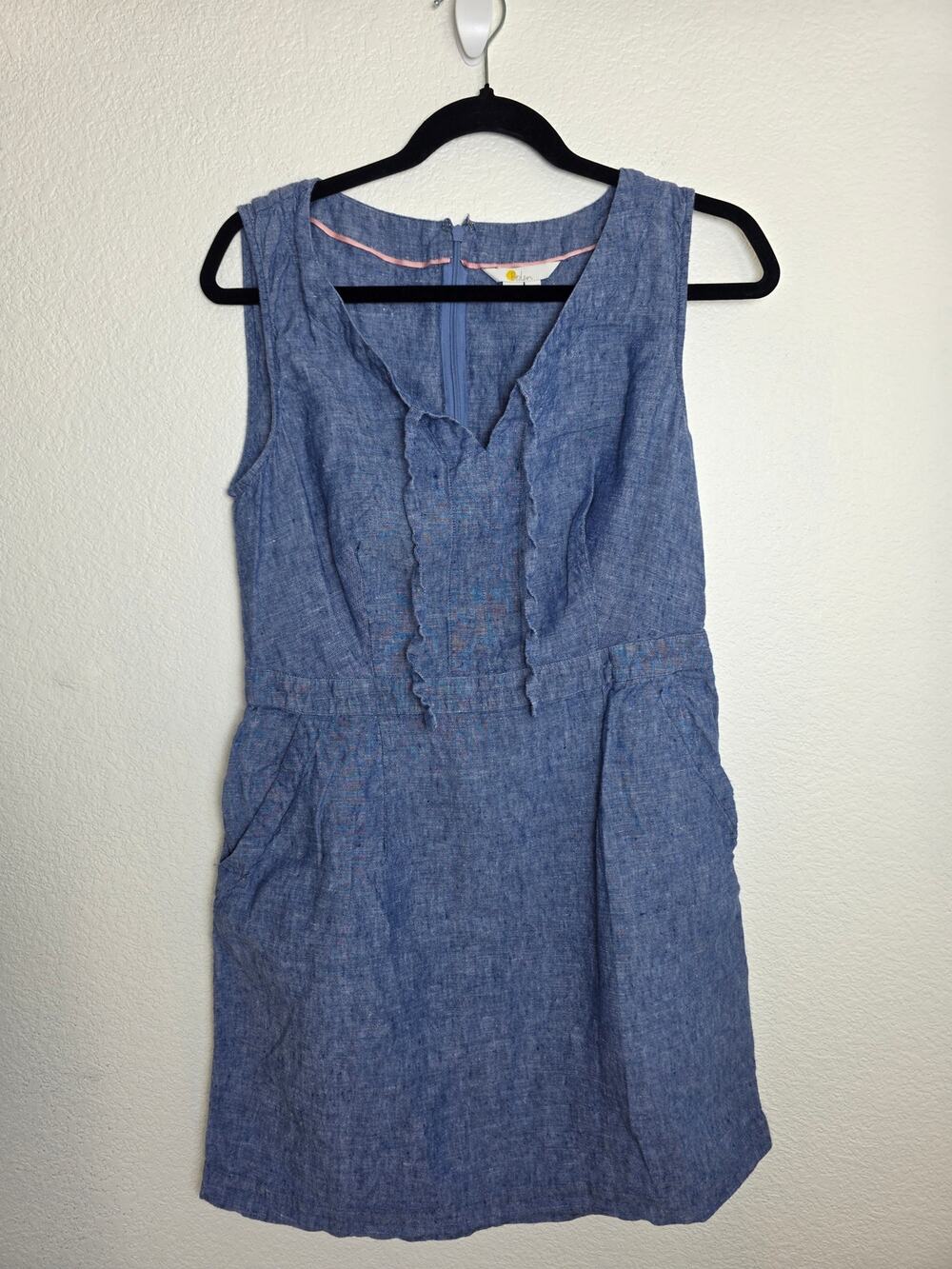 Boden "Rae" 100% Linen Sleeveless Shift Dress in Chambray Blue – US 8R / UK 12R